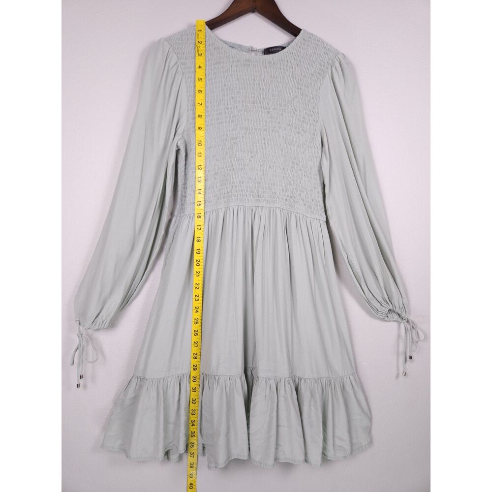 ZESICA Size L Smocked Long Sleeve Ruffle Hem Dress Light Sage Green - Picture 3 of 15